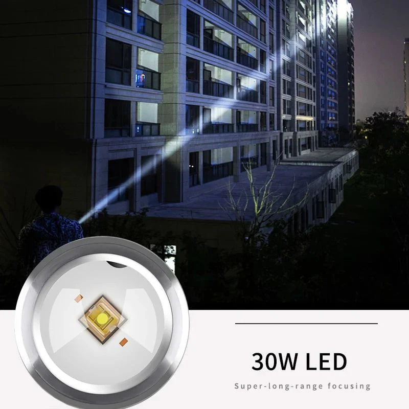 Helius Long Range 30W LED White Zoom Transparent Fluorescent Flashlight